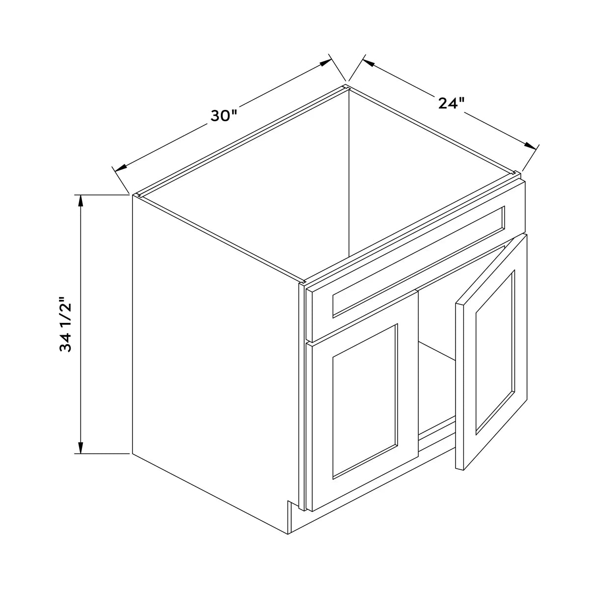 30”W Sink Cabinet - White Recessed - Craft Cabinetry Image Specifications