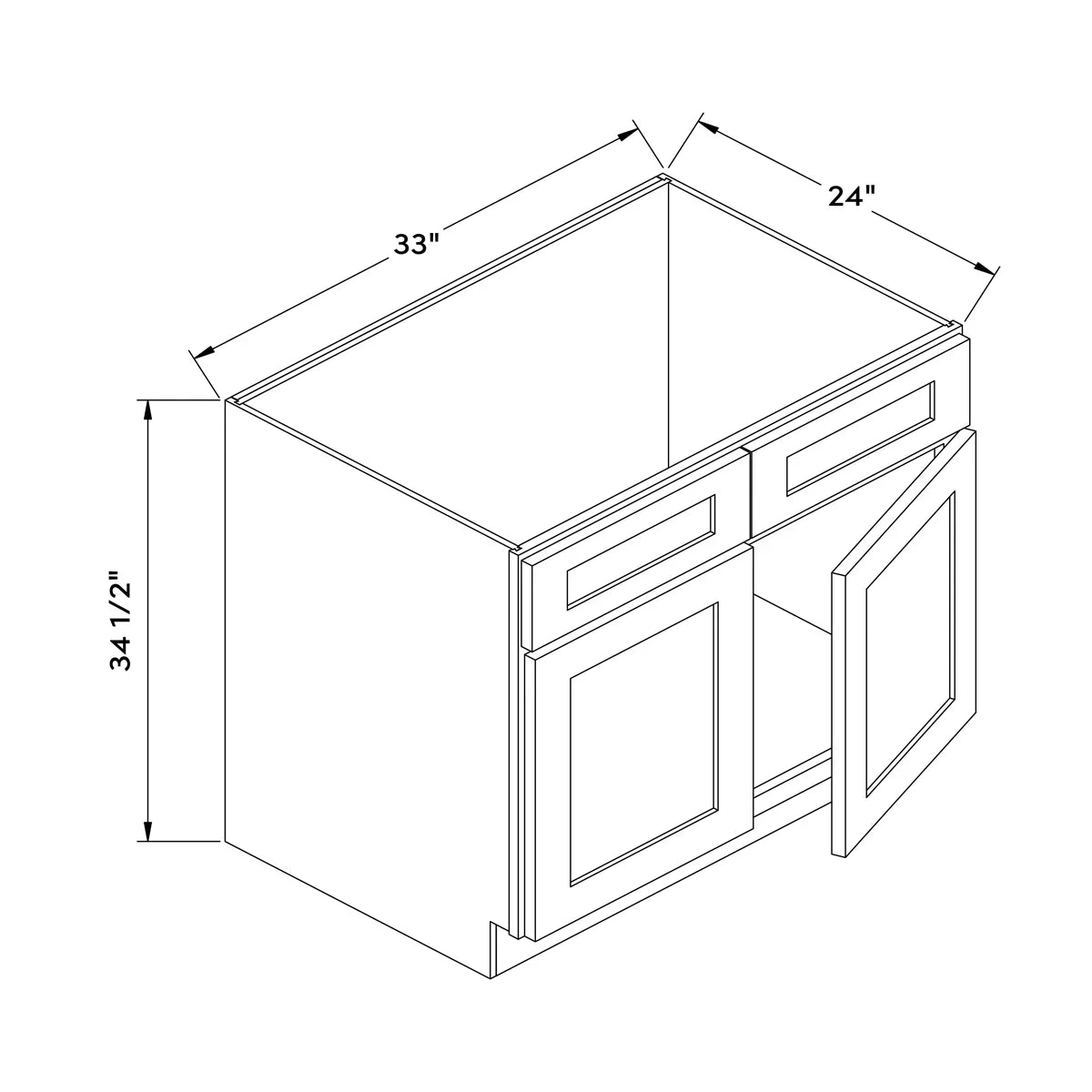 33”W Sink Cabinet - White Shaker - Craft Cabinetry Image Specifications