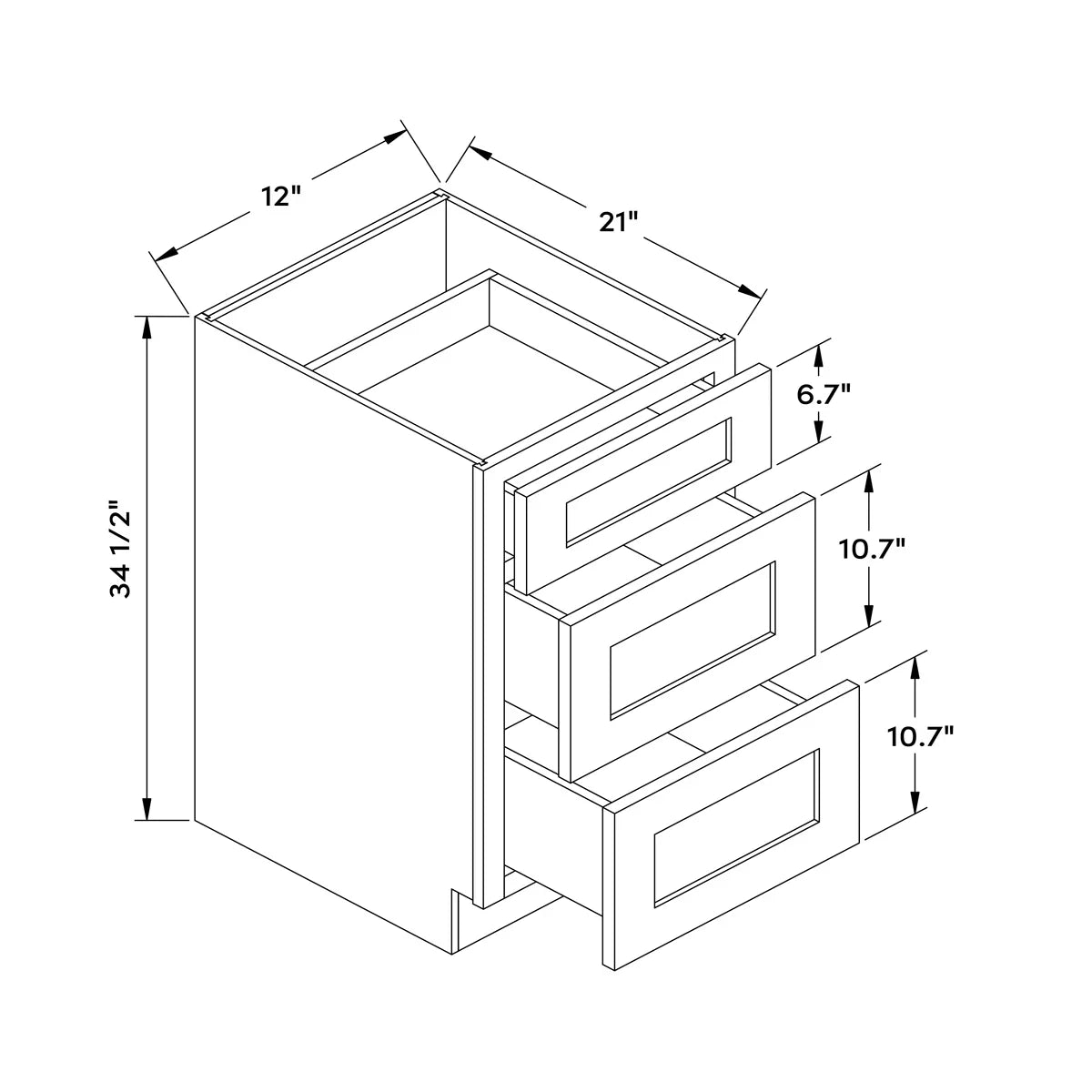 12”W Vanity Drawer Base Cabinet - Gray Shaker - Craft Cabinetry Image Specifications