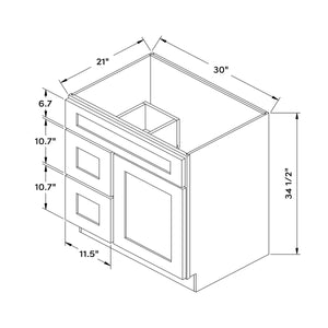 30”W Left Drawers Right Door Vanity Cabinet - Black Shaker - Craft Cabinetry Image Specifications