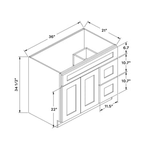 36”W Right Drawers Left Door Vanity Cabinet - Gray Shaker - Craft Cabinetry Image Specifications