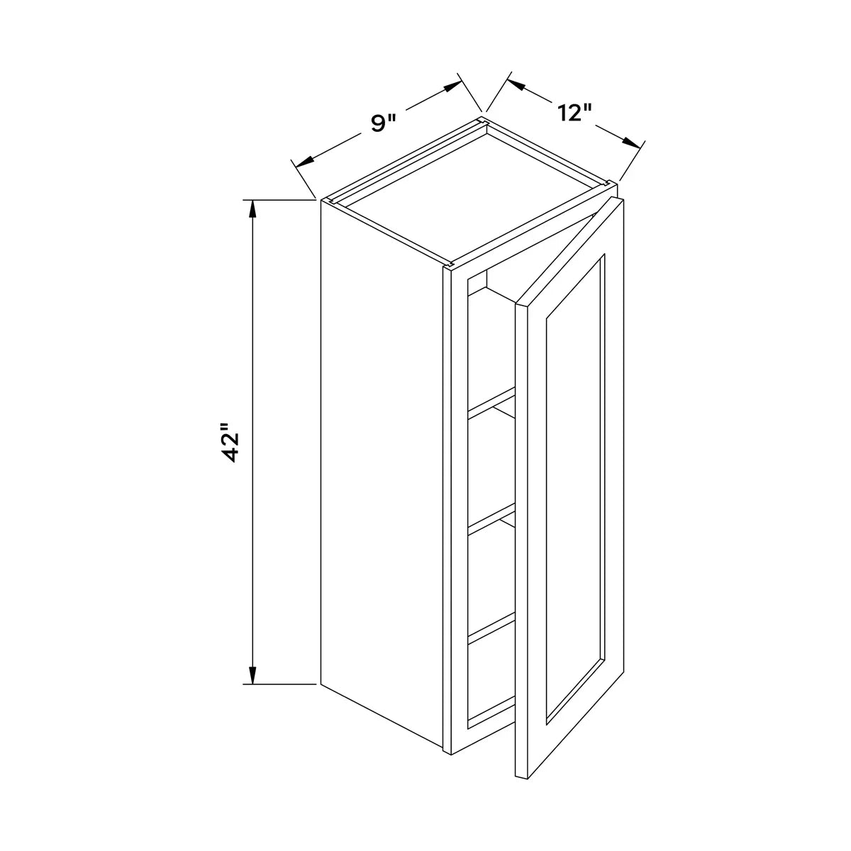 9”W x 42”H Wall Cabinet - White Shaker - Craft Cabinetry Image Specifications