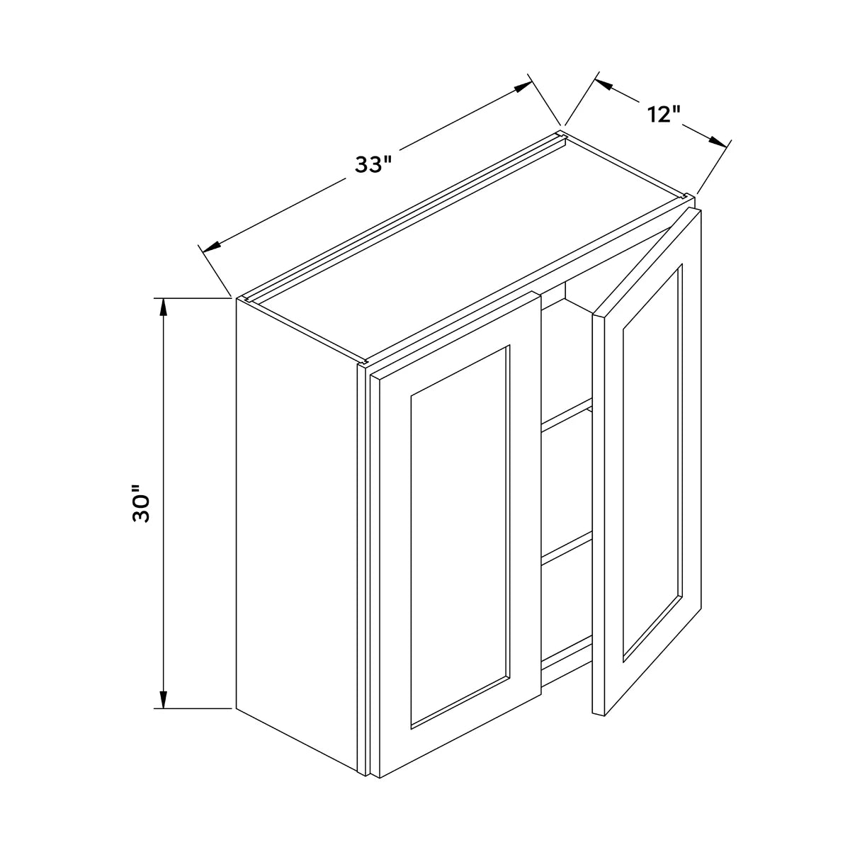 33”W x 30”H Wall Cabinet - White Recessed - Craft Cabinetry Image Specifications