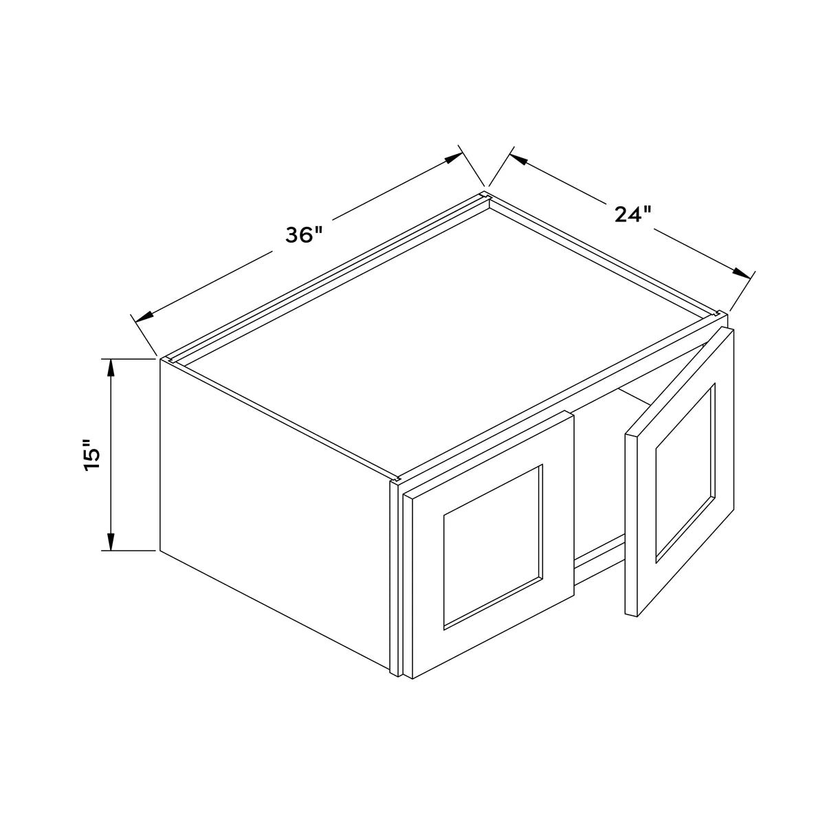 36”W x 15”H 24" Depth Wall Cabinet - White Shaker - Craft Cabinetry Image Specifications