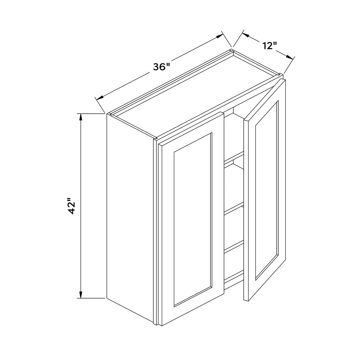 36”W x 42”H Wall Cabinet - White Recessed - Craft Cabinetry Image Specifications