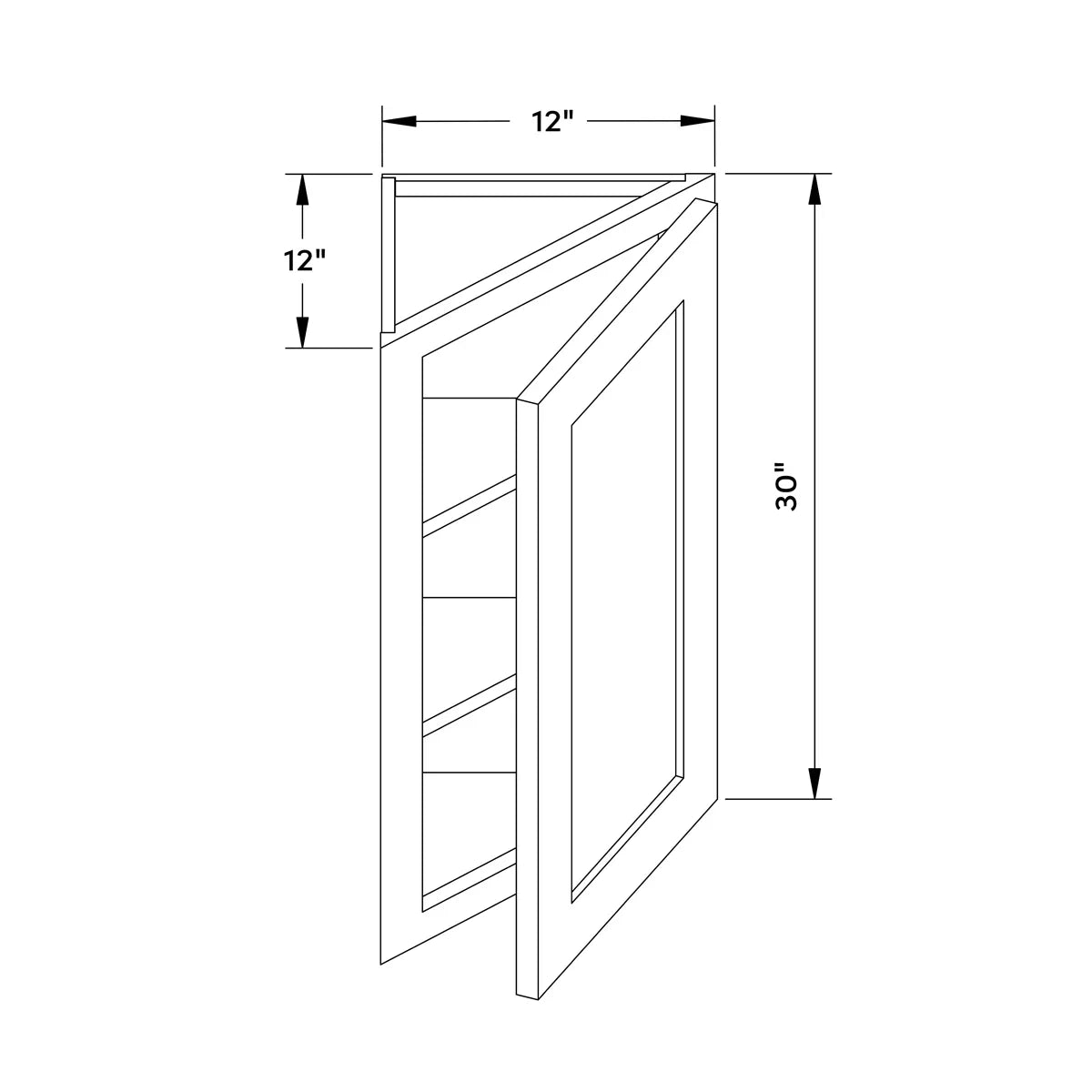 12”W x 30”H Wall Angle Corner Cabinet - Black Shaker - Craft Cabinetry Image Specifications