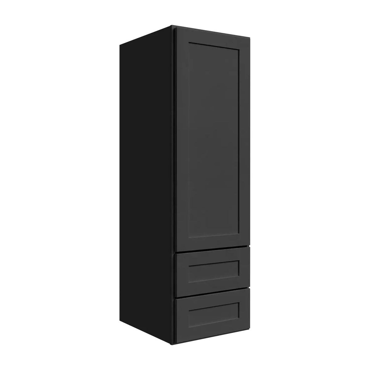 18”W x 60”H 15" Depth Wall Cabinet with 2 Drawers - Black Shaker - Craft Cabinetry