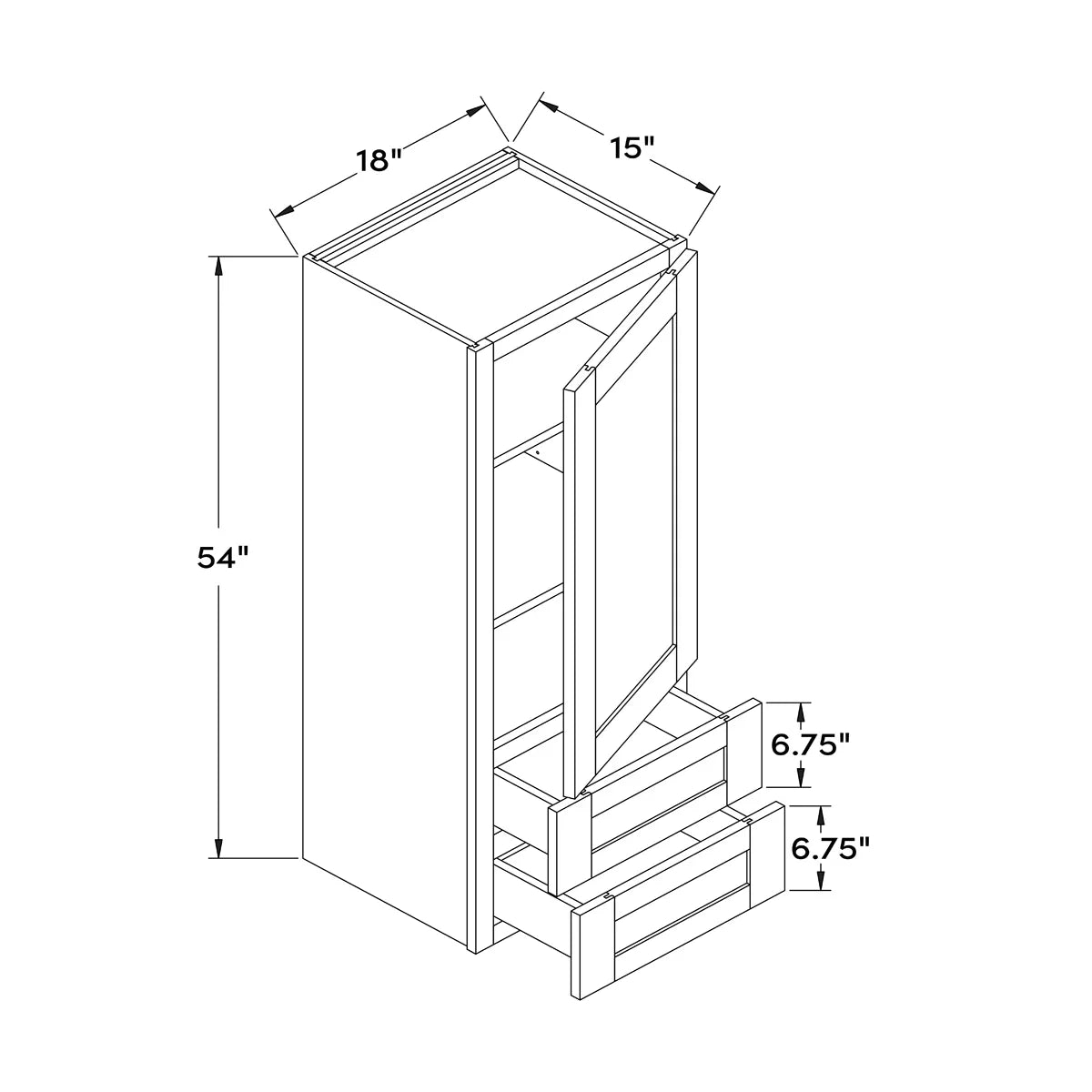 18”W x 54”H 15" Depth Wall Cabinet with 2 Drawers - Dark Gray Recessed - Craft Cabinetry Image Specifications
