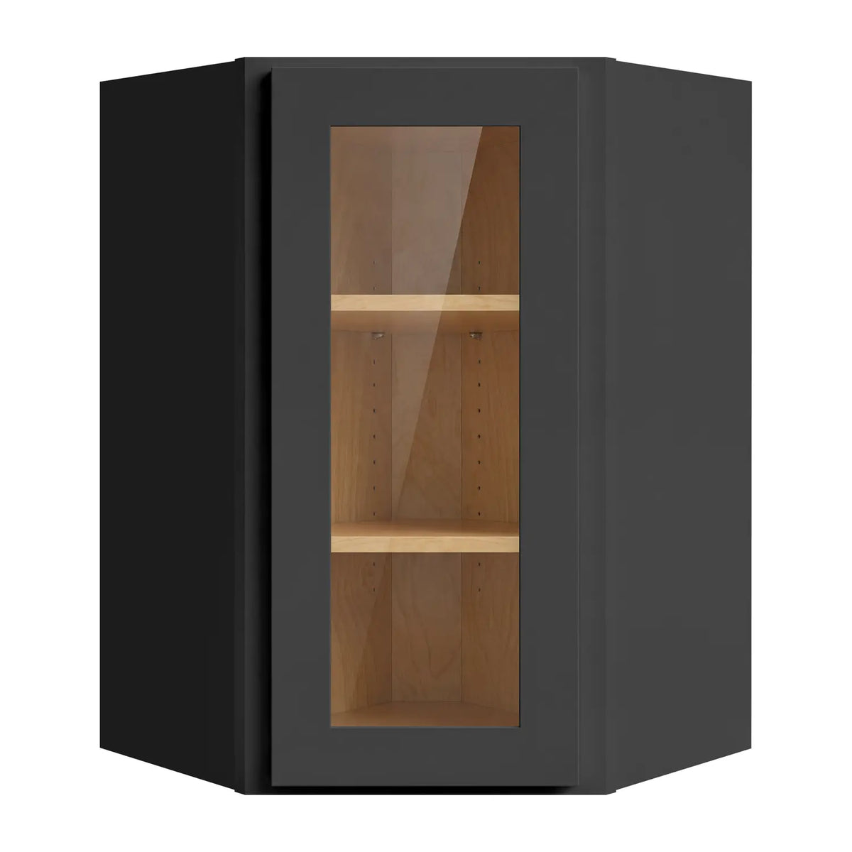 24”W x 36”H Wall Diagonal Corner Assembled Cabinet with Glass Door - Black Shaker - Craft Cabinetry