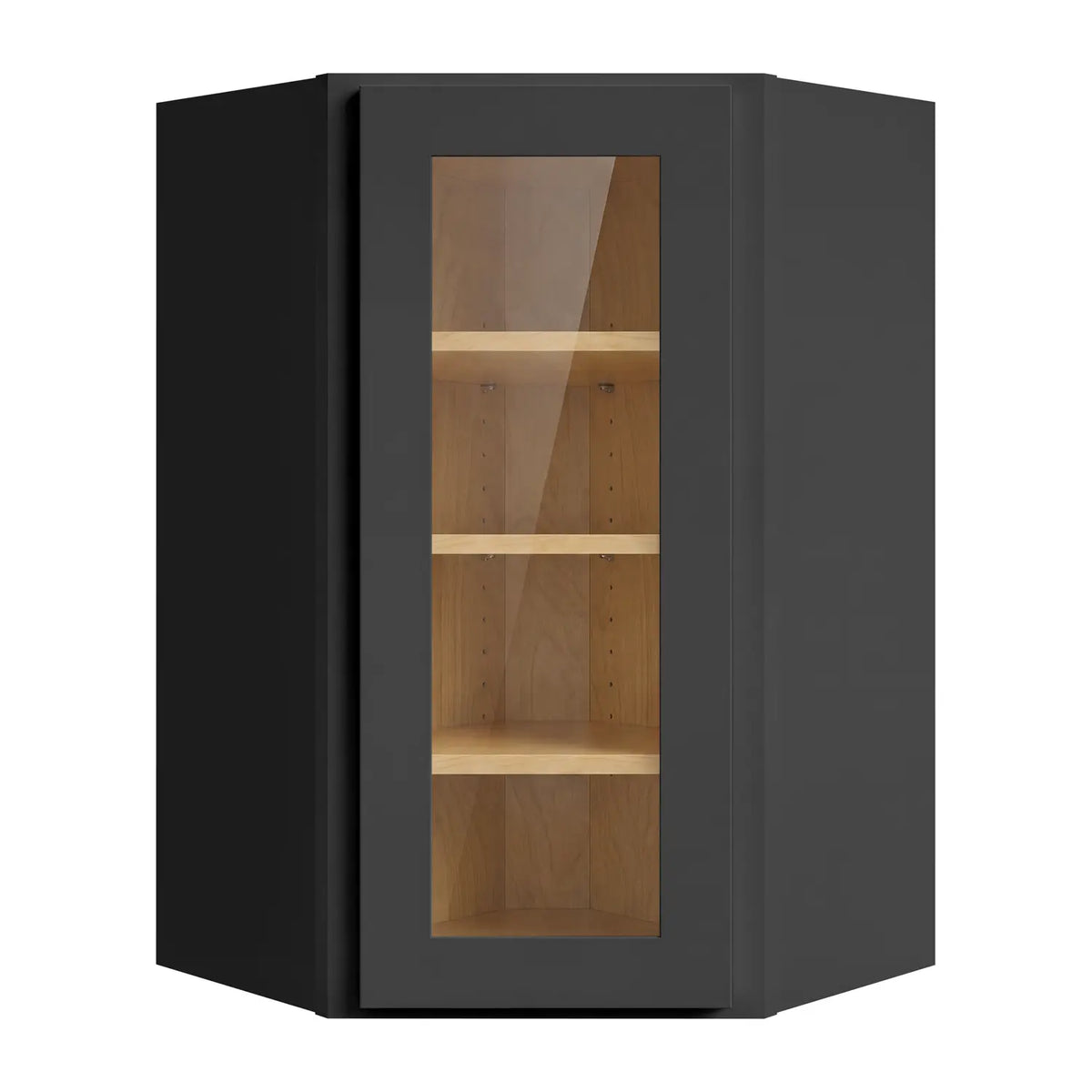 24”W x 42”H Wall Diagonal Corner Assembled Cabinet with Glass Door - Black Shaker - Craft Cabinetry