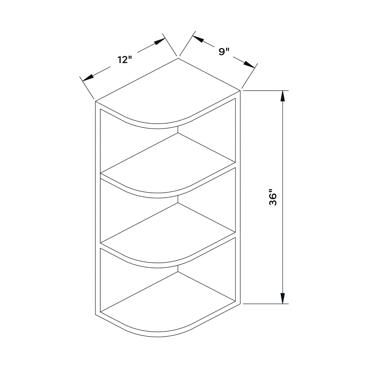 9”W x 36”H Wall End Shelf - Black Shaker - Craft Cabinetry Image Specifications